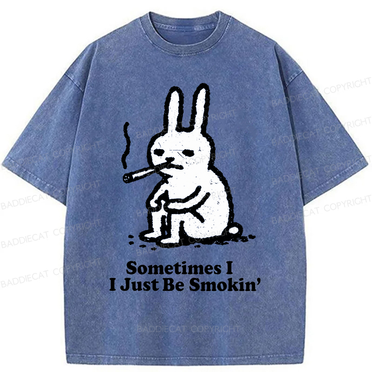 Baddiecat Humorous Rabbit Smok Washed T-shirt