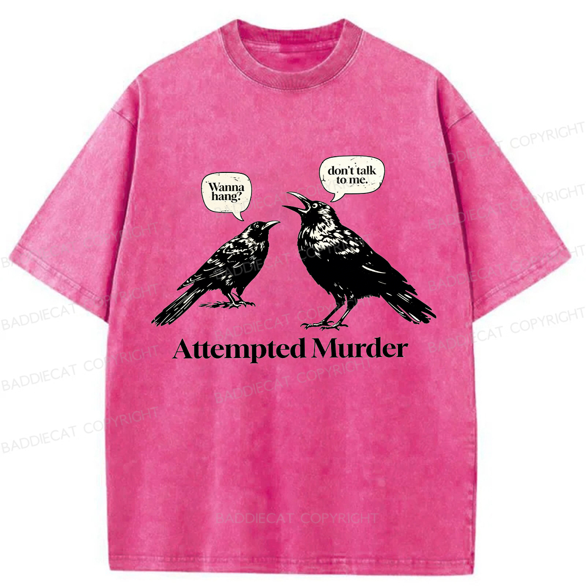 Baddiecat Murdering Crows Washed T-shirt