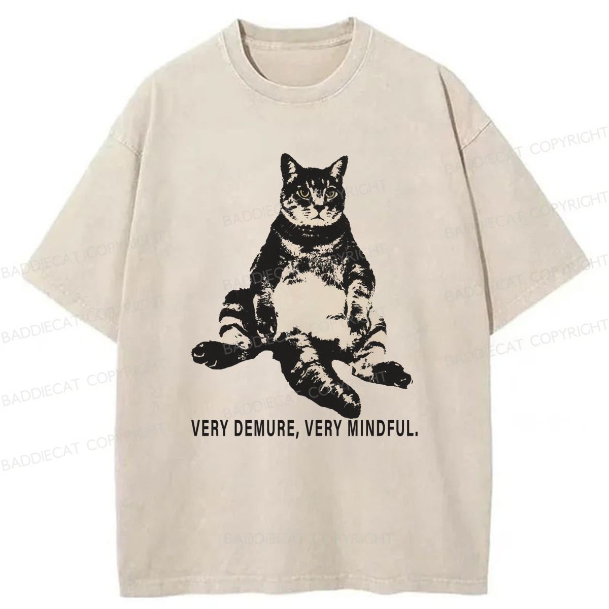 Baddiecat Very Demure Very Mindful Cat Washed T-shirt