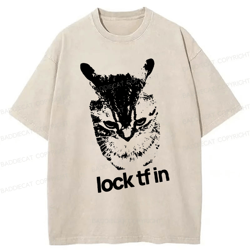 Baddiecat Cat Lock Tf In Washed T-Shirt
