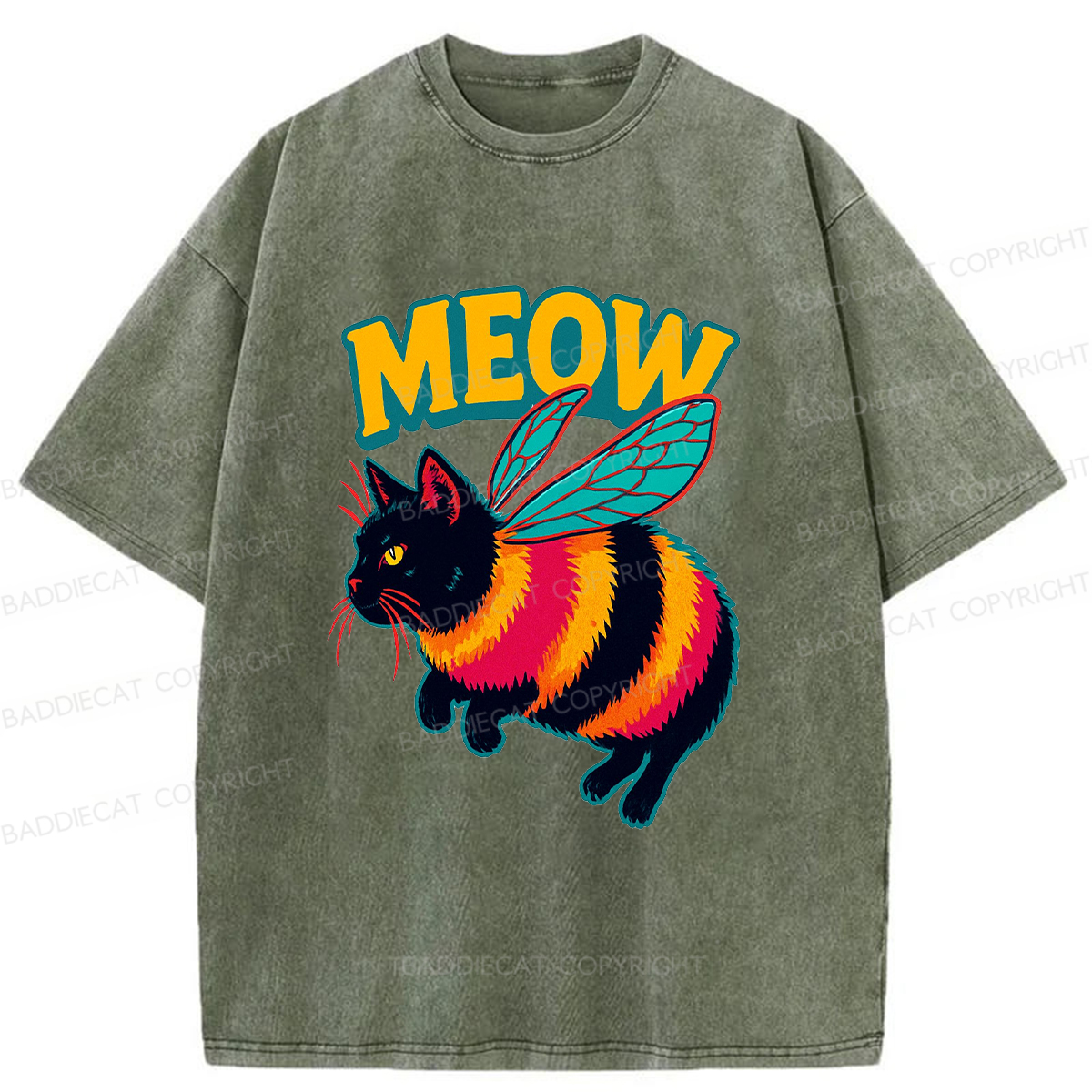Baddiecat Bee Cat Washed T-shirt