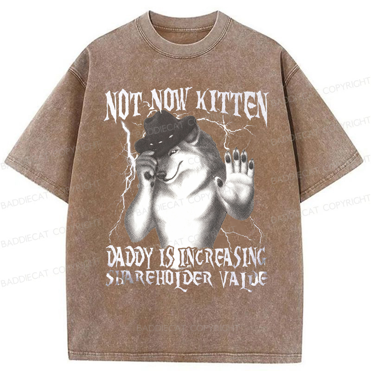 Baddiecat Not Now Kitten Daddy Increasing Shareholder Value Washed T-shirt