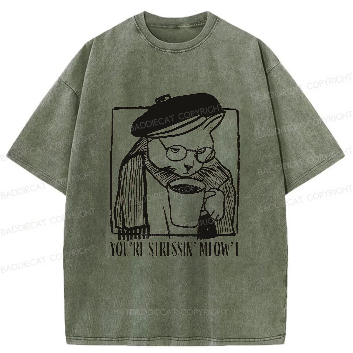 Baddiecat Grumpy Cat Washed T-shirt