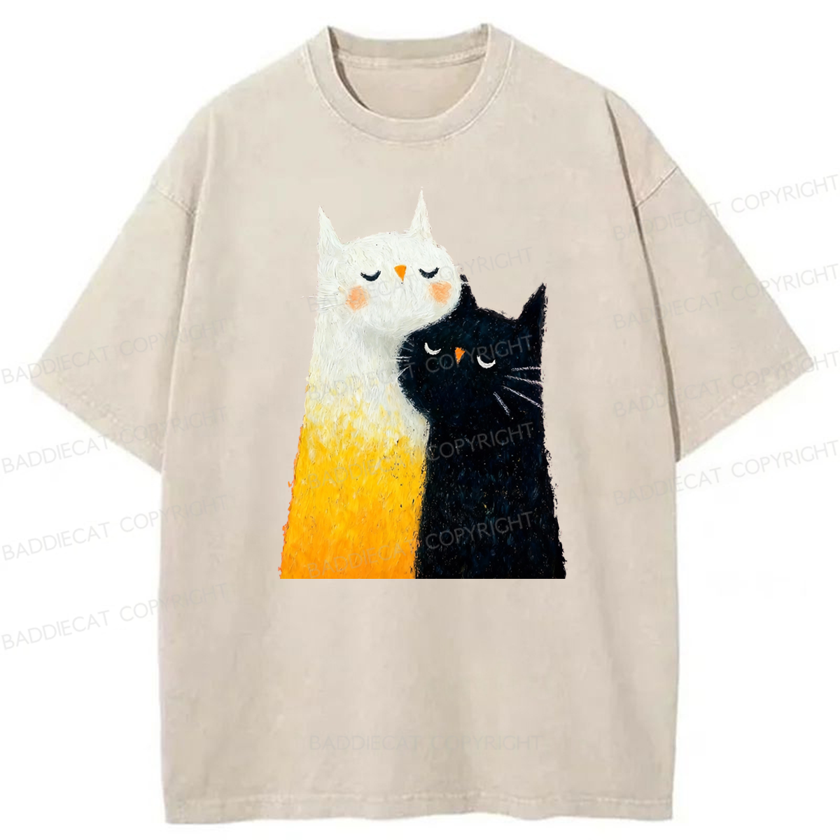 Baddiecat Cats Hug Washed T-shirt
