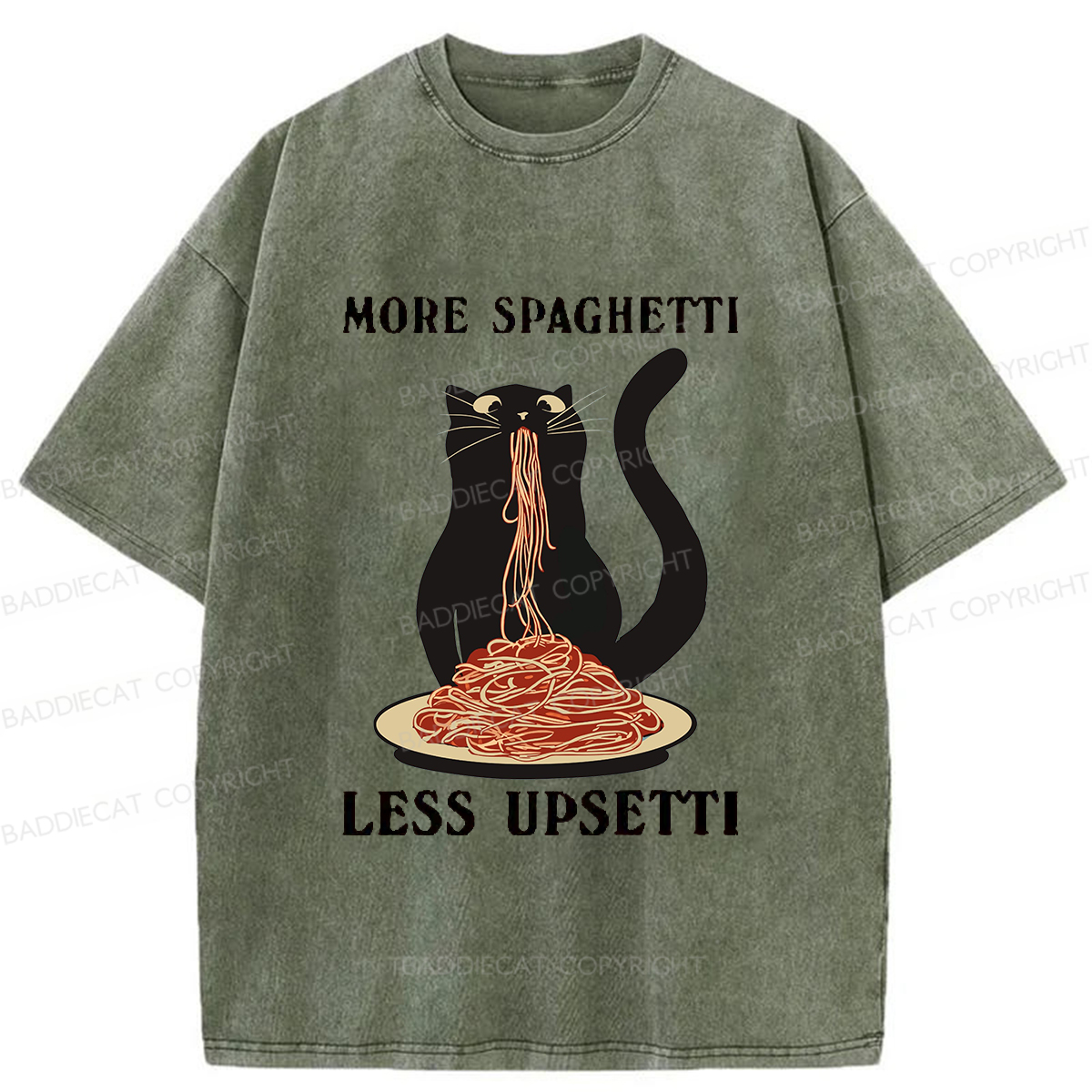 Baddiecat Cat Eat Pasta Washed T-shirt