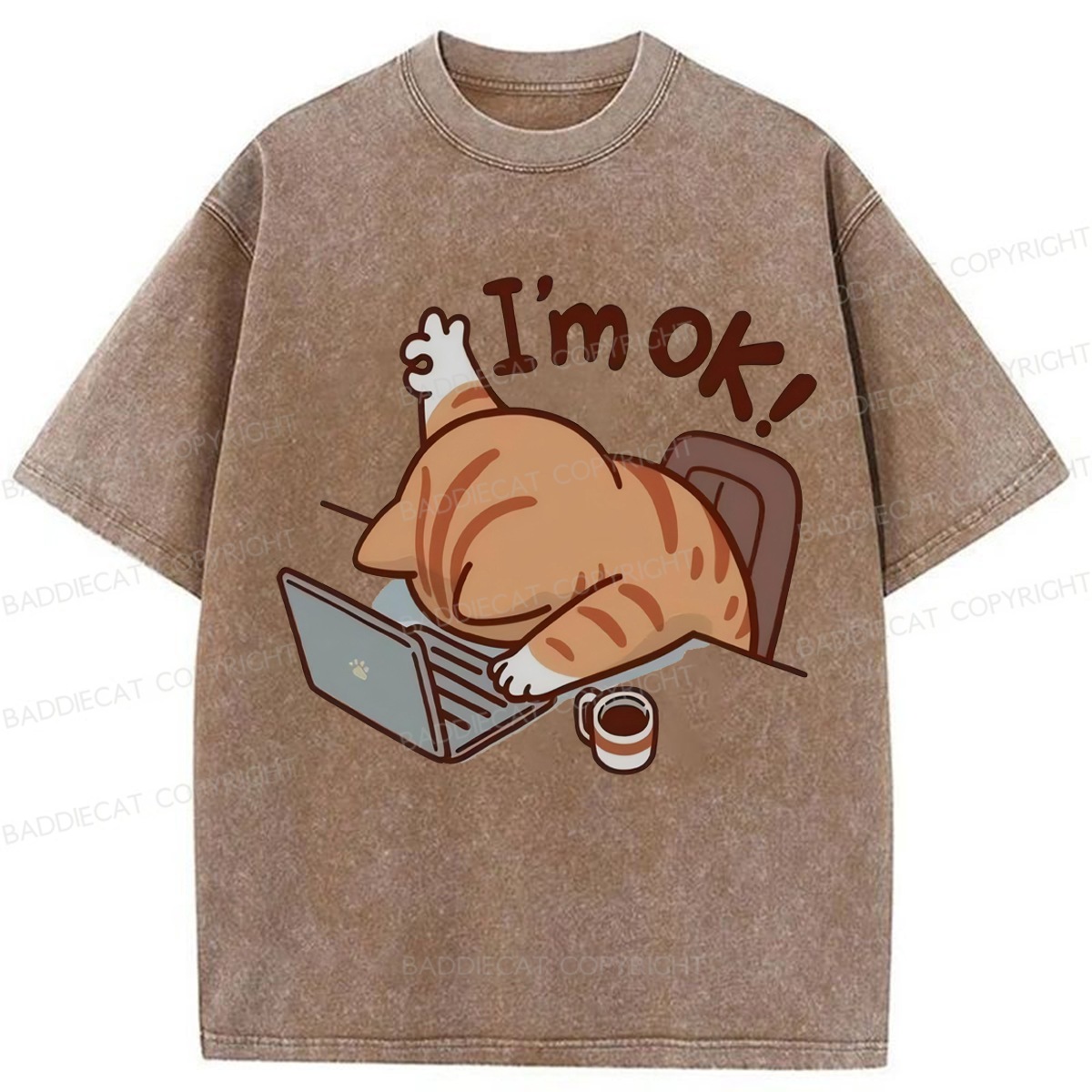 Baddiecat Funny Cat I'm Ok Washed T-shirt