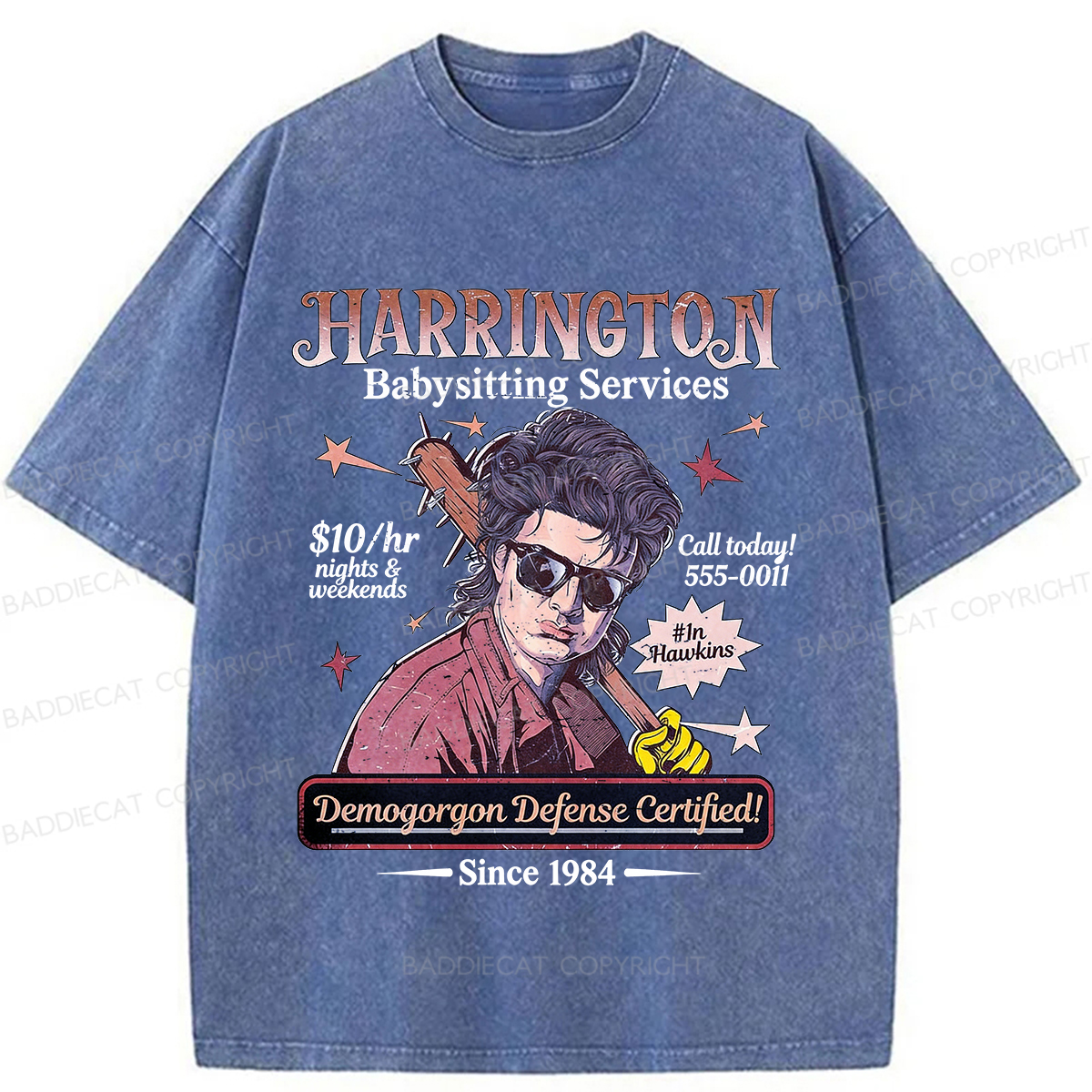 Baddiecat Babysitter Harrington  Washed T-shirt