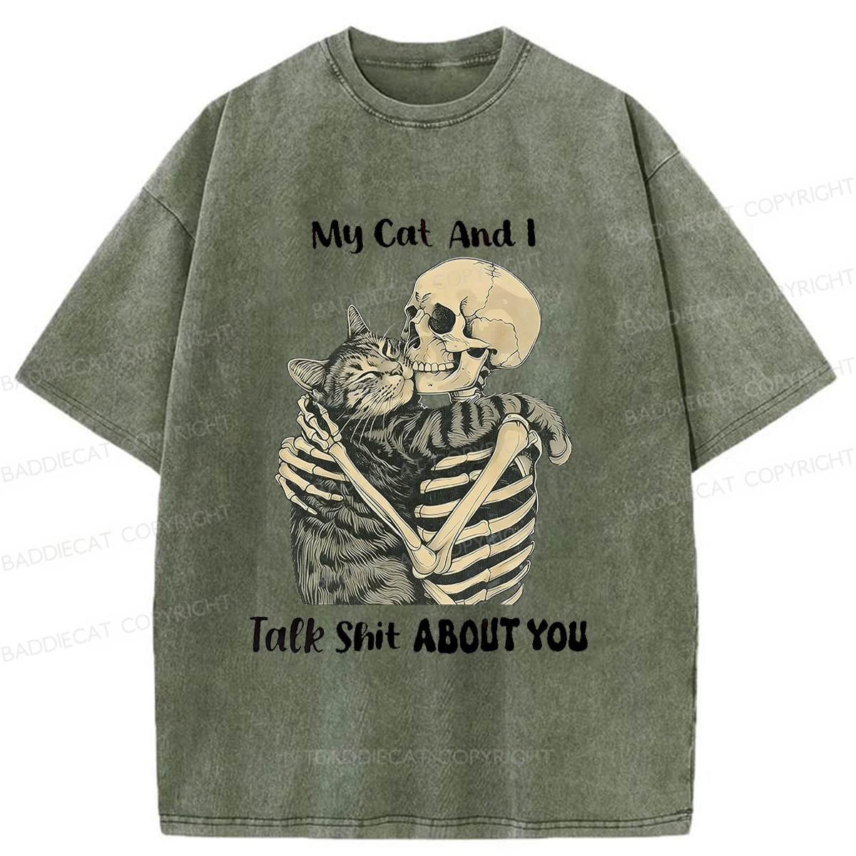 Baddiecat Skull Who Loves Cats Washed T-shirt