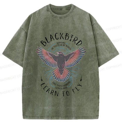 Baddiecat Blackbird Print Washed T-shirt