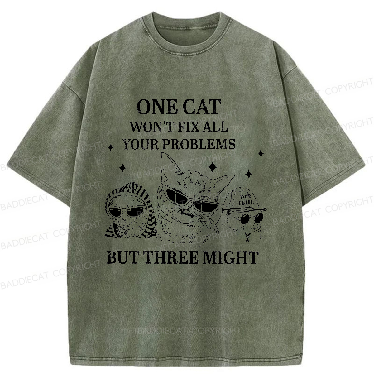 Baddiecat Cats Can Solve Everything Washed T-shirt