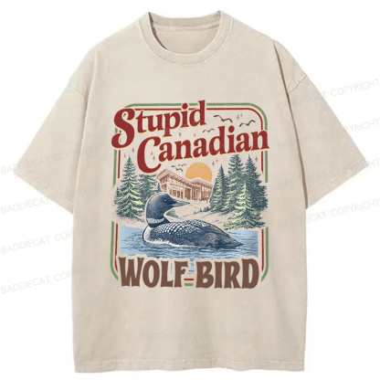 Baddiecat Stupid Canadian Wolf Bird Washed T-shirt