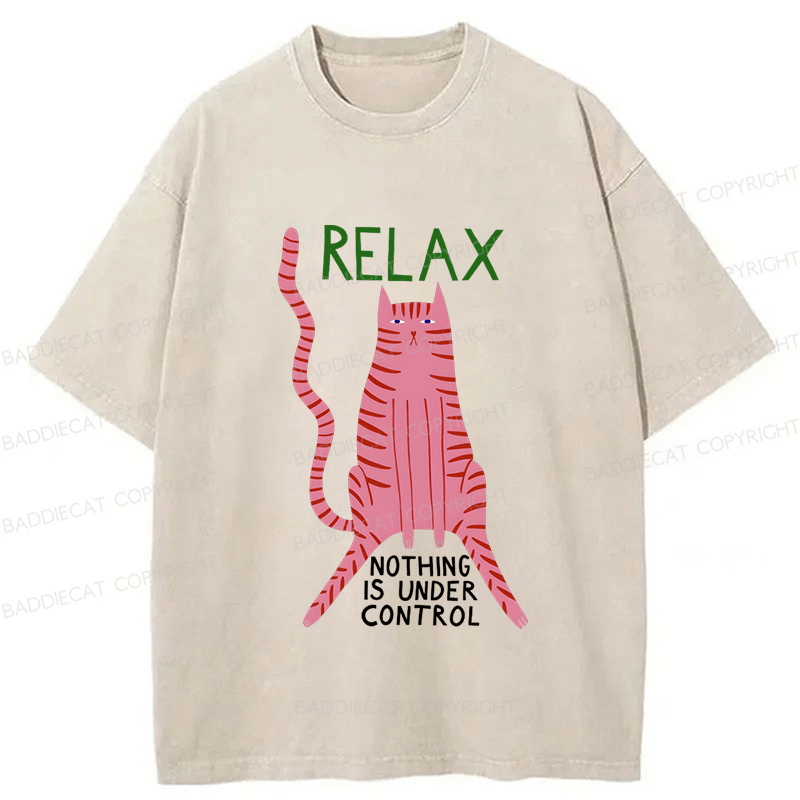 Baddiecat Relax Cat Washed T-shirt