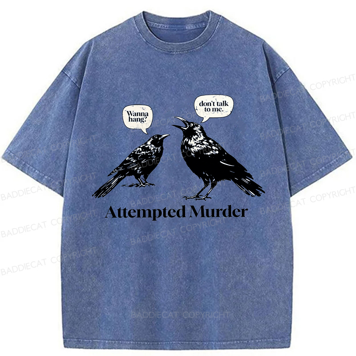 Baddiecat Murdering Crows Washed T-shirt