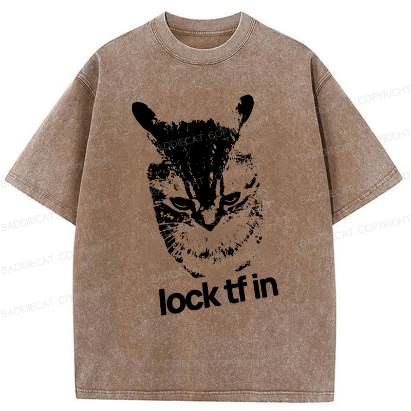 Baddiecat Cat Lock Tf In Washed T-Shirt