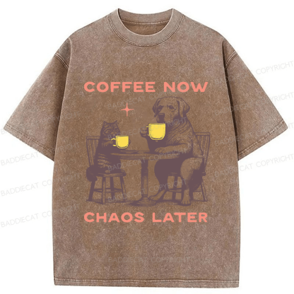 Baddiecat Coffee Now Chaos Later Washed T-shirt