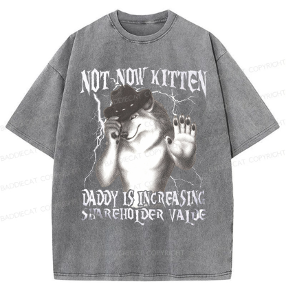 Baddiecat Not Now Kitten Daddy Increasing Shareholder Value Washed T-shirt