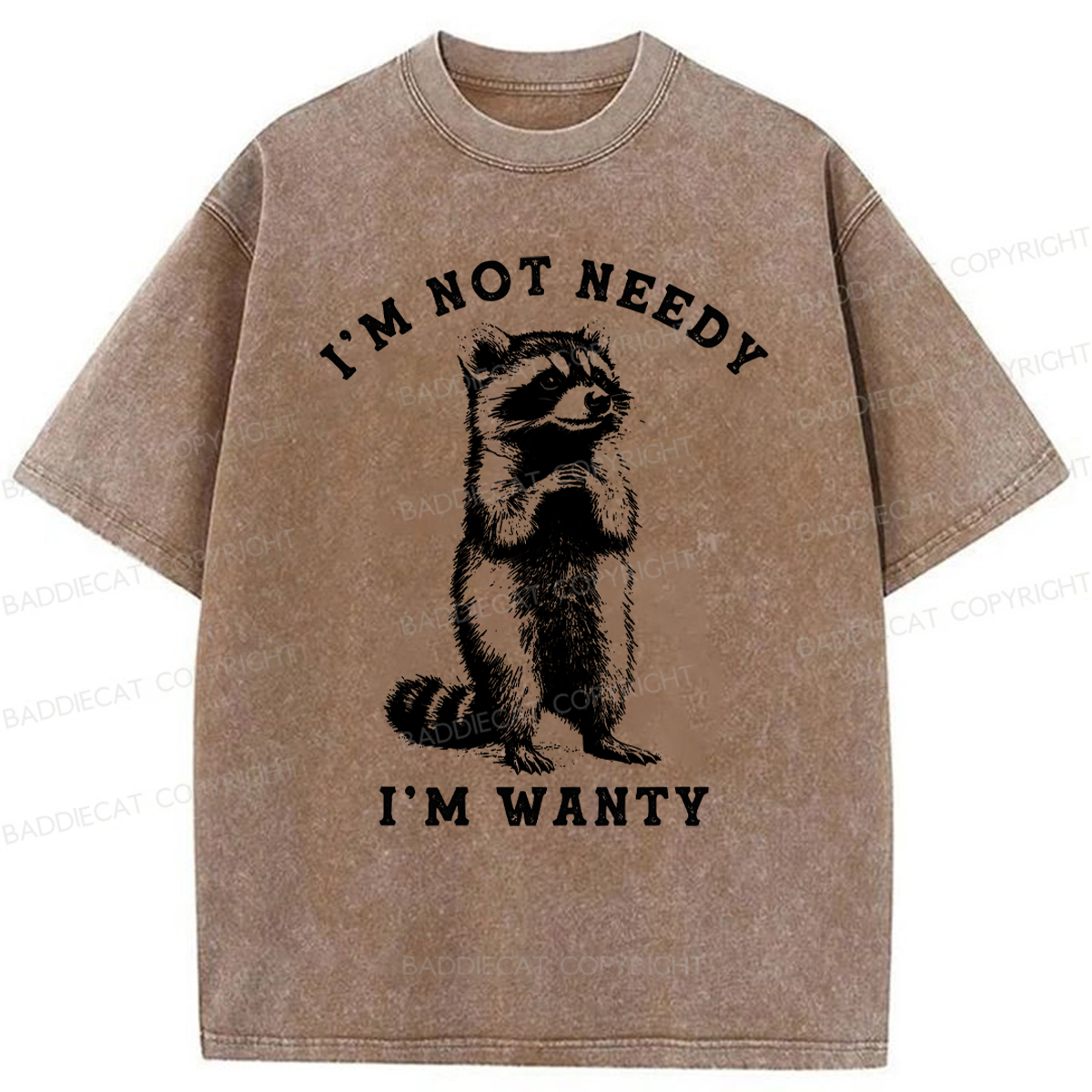Baddiecat I'm Not Needy I'm Wanty Raccoon Washed T-shirt