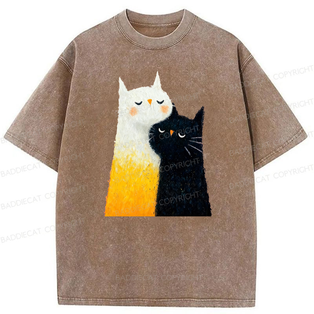 Baddiecat Cats Hug Washed T-shirt