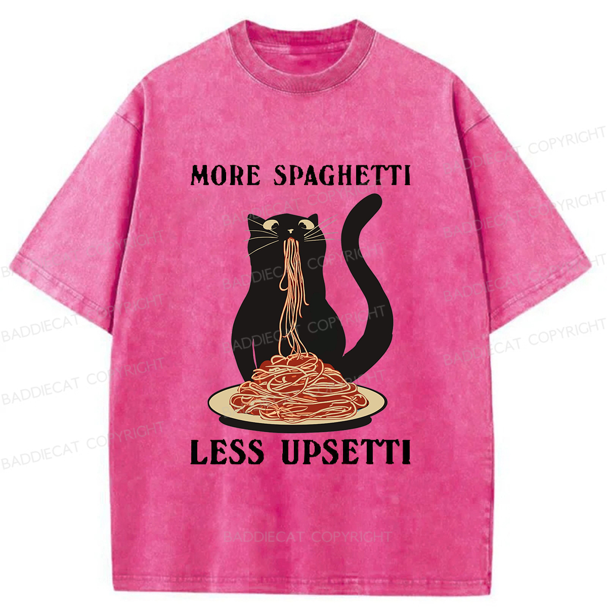 Baddiecat Cat Eat Pasta Washed T-shirt