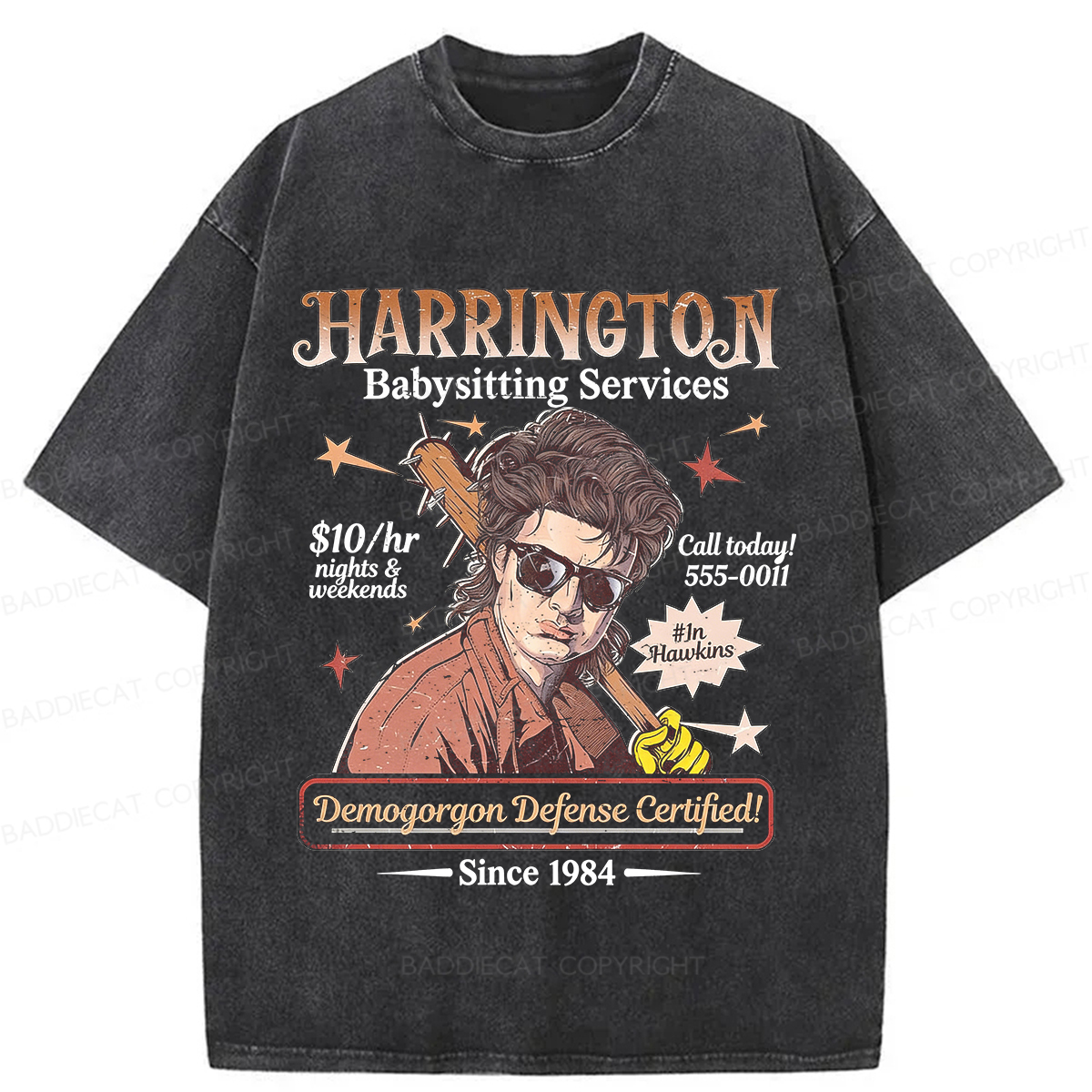 Baddiecat Babysitter Harrington  Washed T-shirt