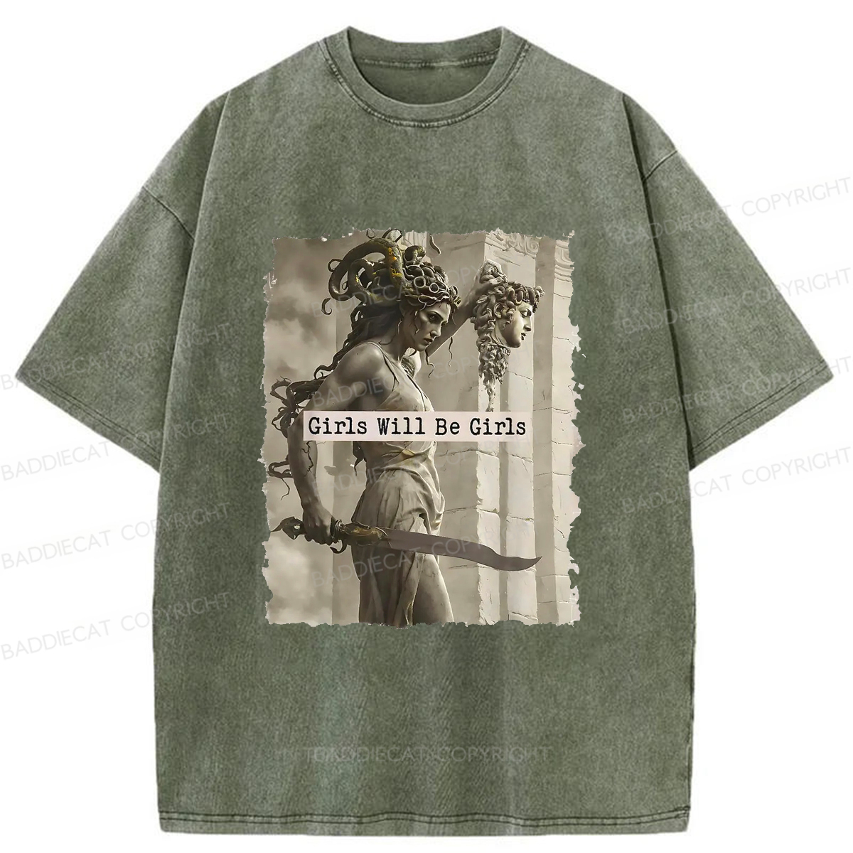 Baddiecat Goddess Medusa Washed T-shirt