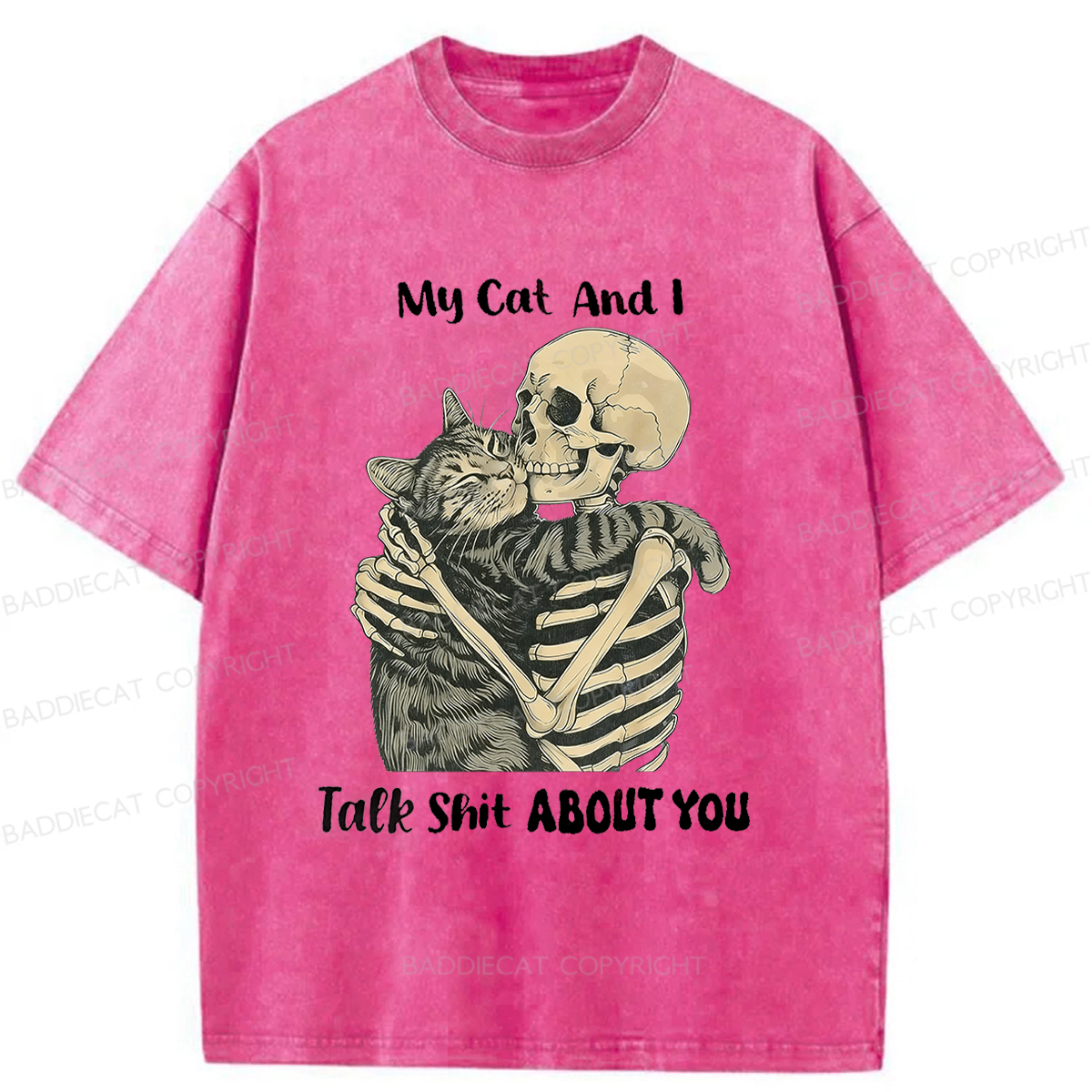 Baddiecat Skull Who Loves Cats Washed T-shirt