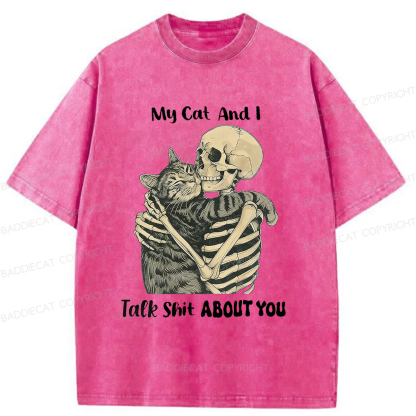 Baddiecat Skull Who Loves Cats Washed T-shirt