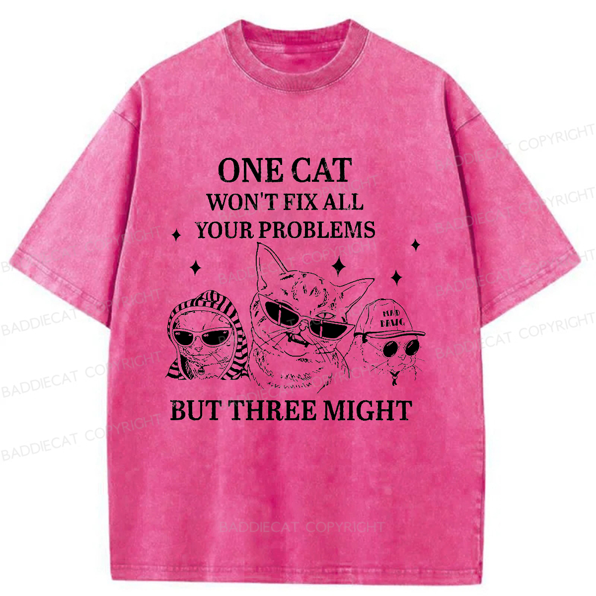 Baddiecat Cats Can Solve Everything Washed T-shirt