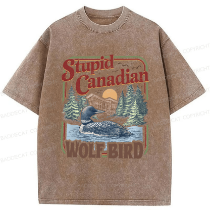 Baddiecat Stupid Canadian Wolf Bird Washed T-shirt