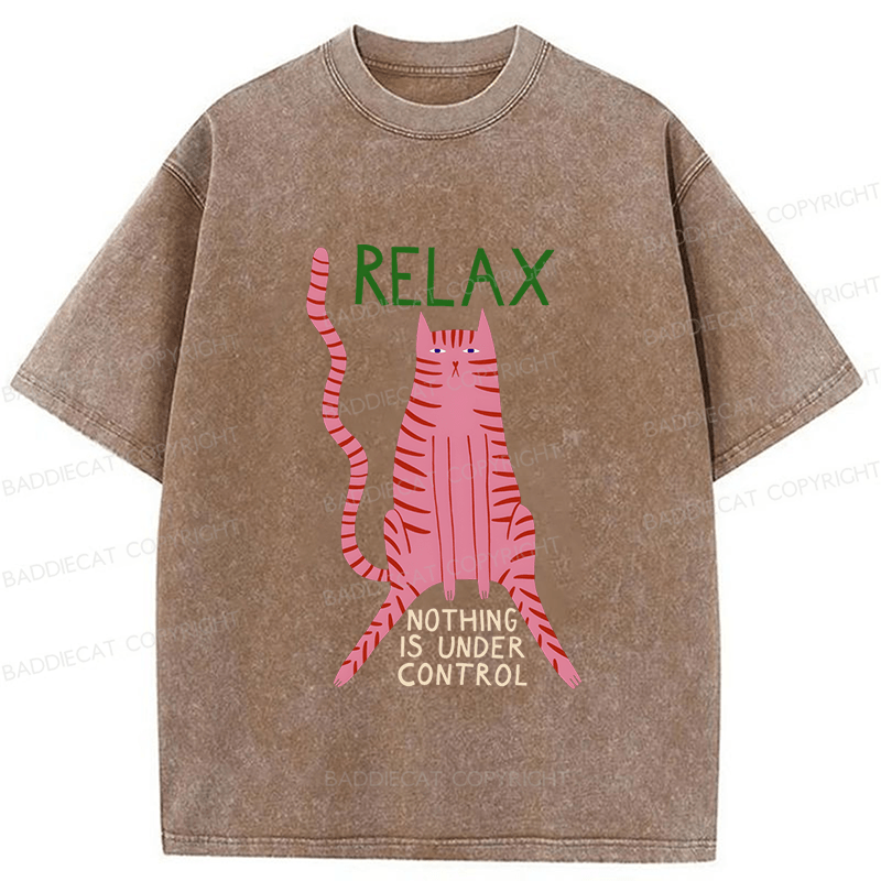 Baddiecat Relax Cat Washed T-shirt