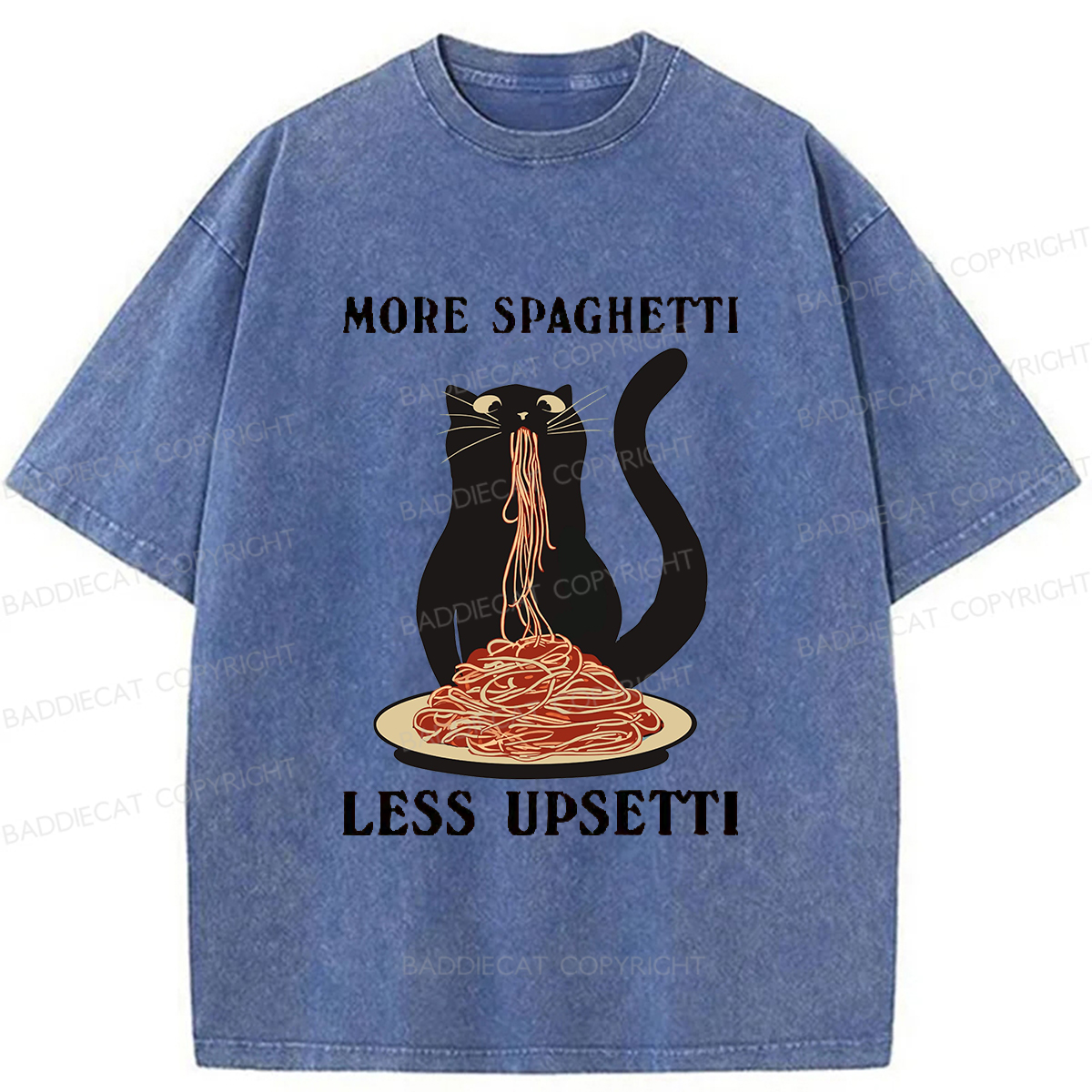 Baddiecat Cat Eat Pasta Washed T-shirt