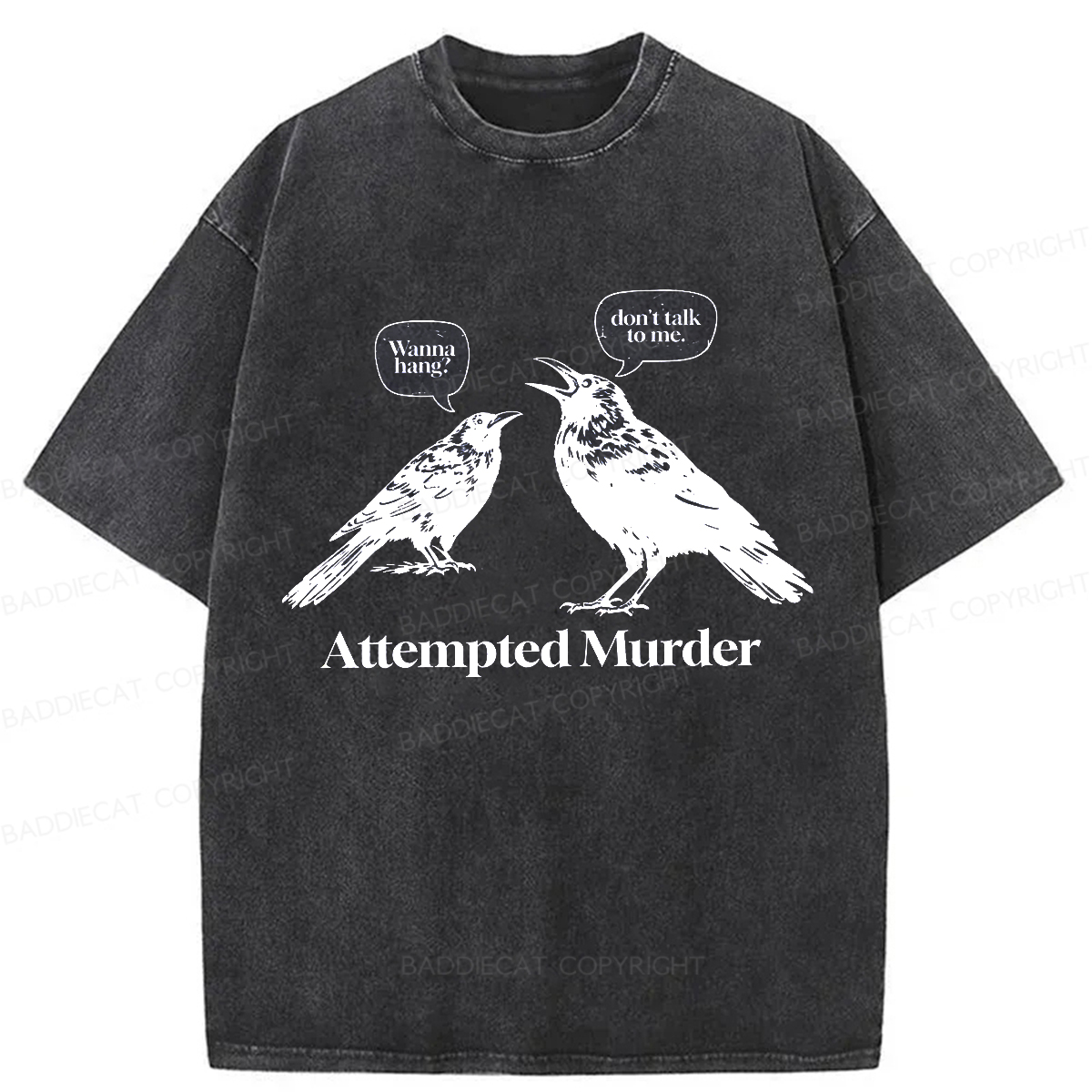 Baddiecat Murdering Crows Washed T-shirt