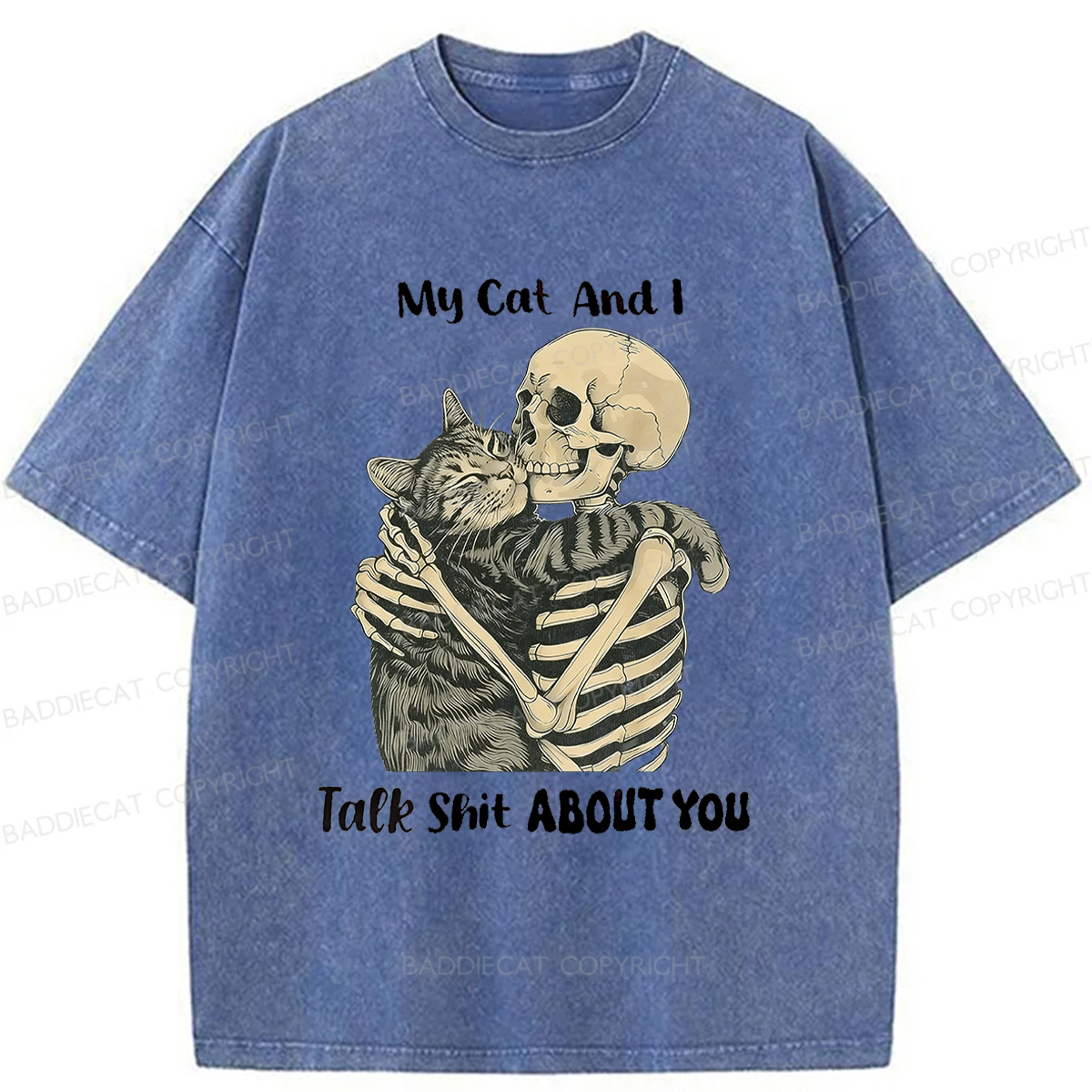 Baddiecat Skull Who Loves Cats Washed T-shirt