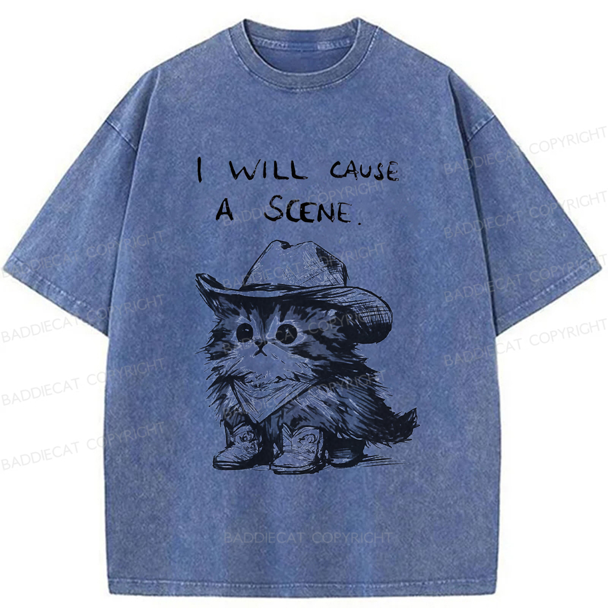 Baddiecat Funny Cowboy Cat Washed T-shirt
