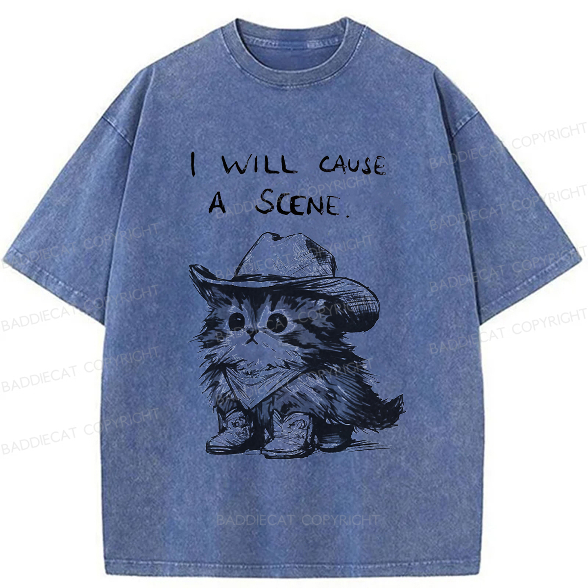 Baddiecat Funny Cowboy Cat Washed T-shirt