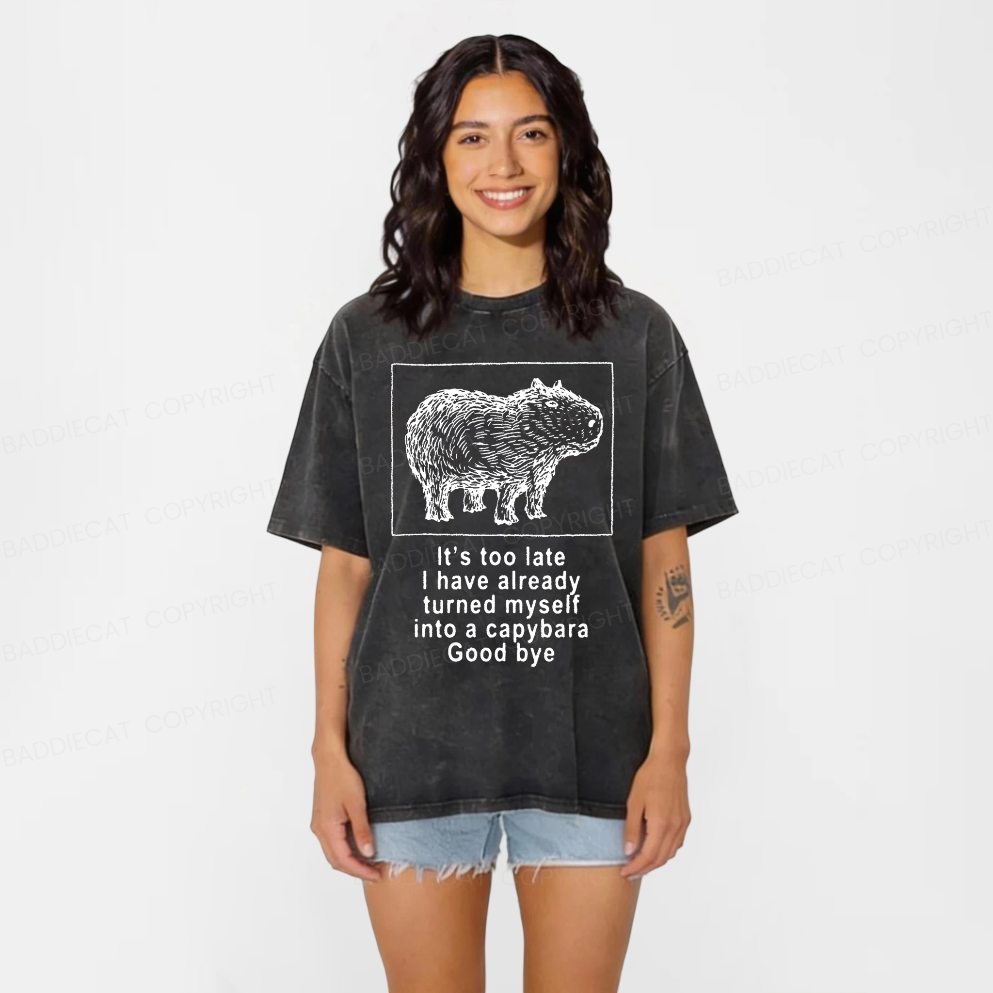 Baddiecat I Have Turned Myself Into A Capybara Washed T-shirt
