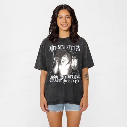 Baddiecat Not Now Kitten Daddy Increasing Shareholder Value Washed T-shirt