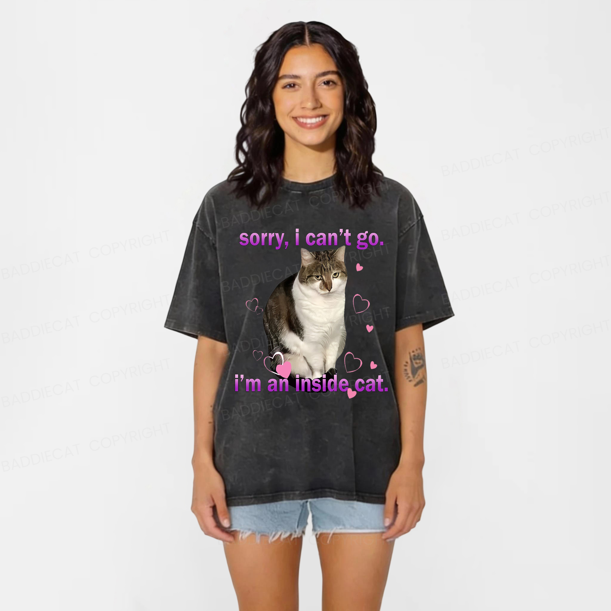 Baddiecat I'm An Inside Cat Washed T-shirt