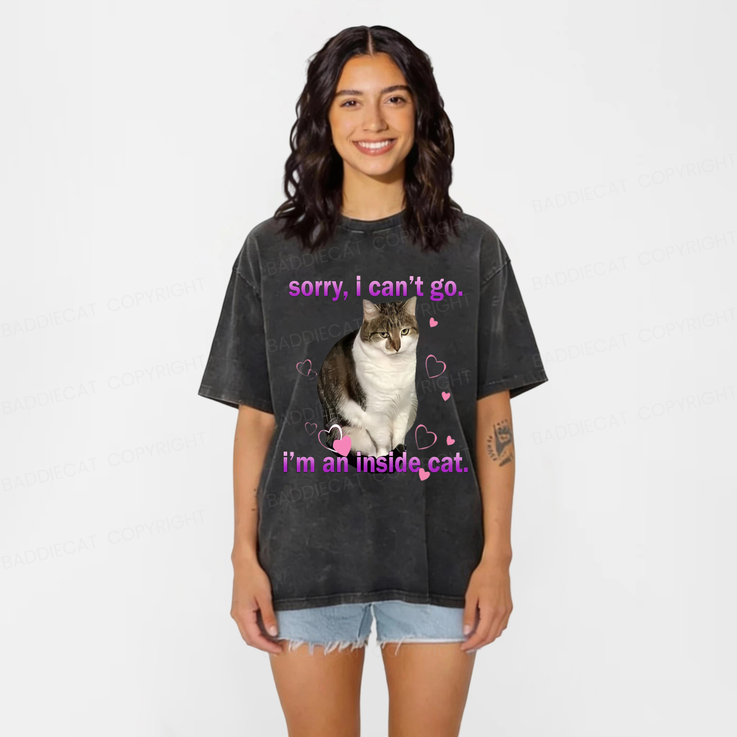 Baddiecat I'm An Inside Cat Washed T-shirt