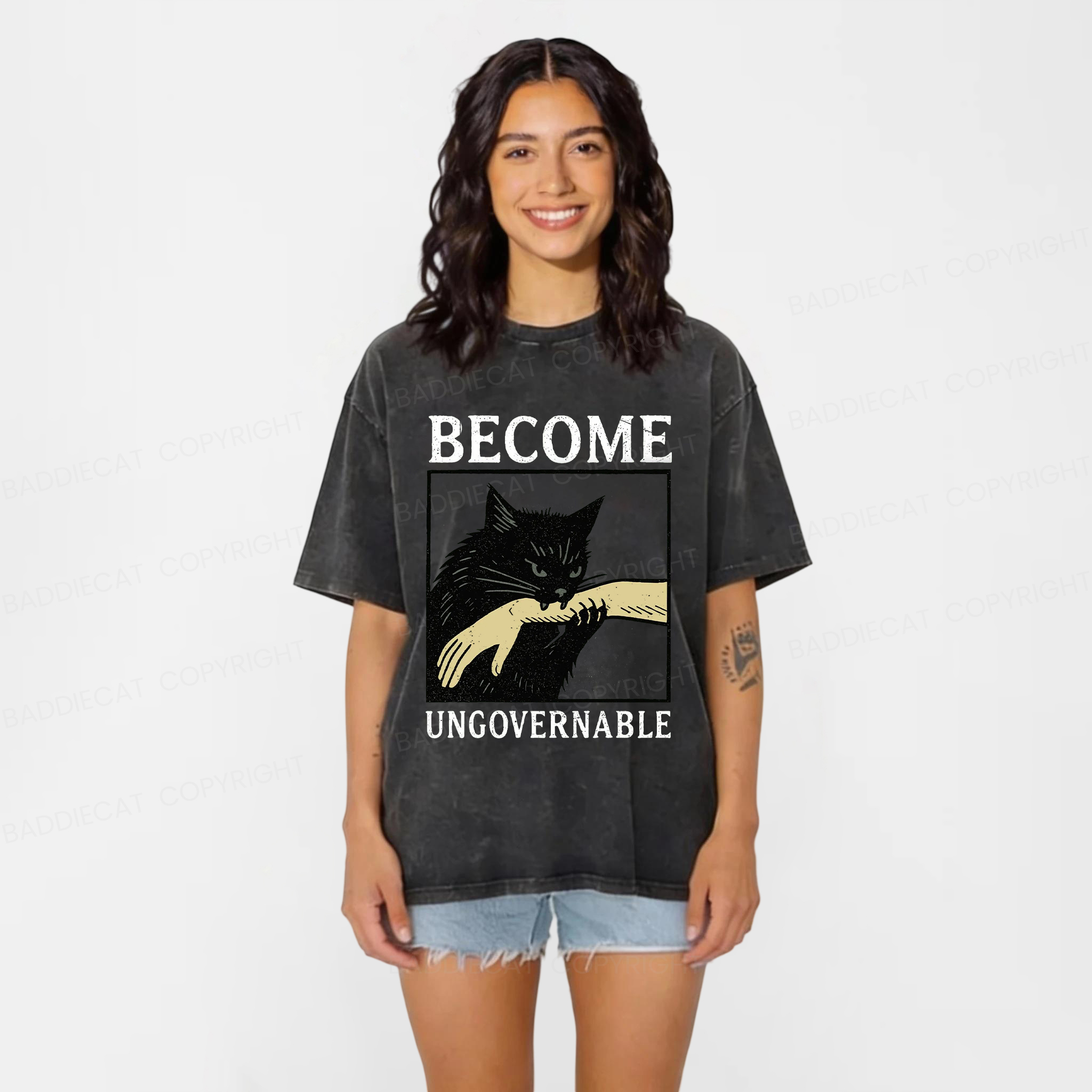 Baddiecat Become Ungovernable Washed T-shirt