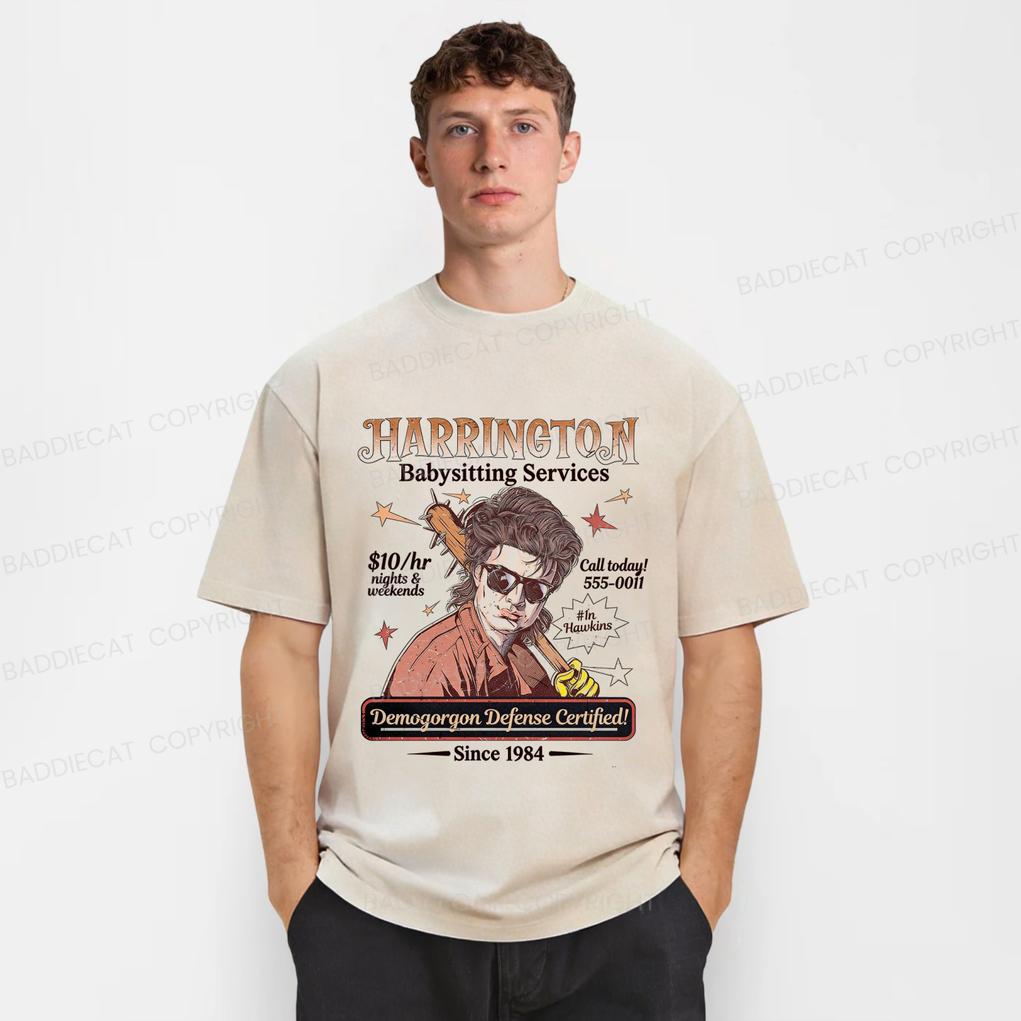 Baddiecat Babysitter Harrington  Washed T-shirt