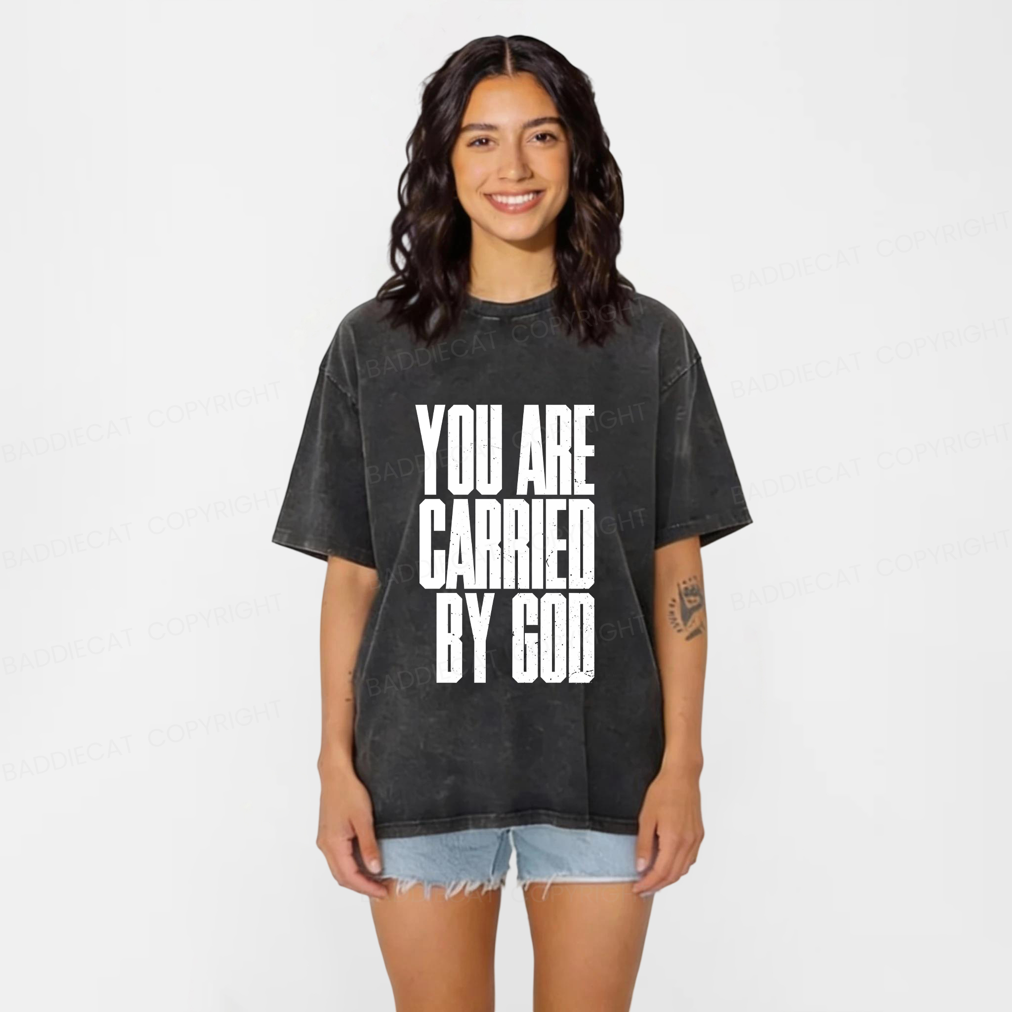 Baddiecat YOU ARE CARRIED BY GOD Washed T-shirt