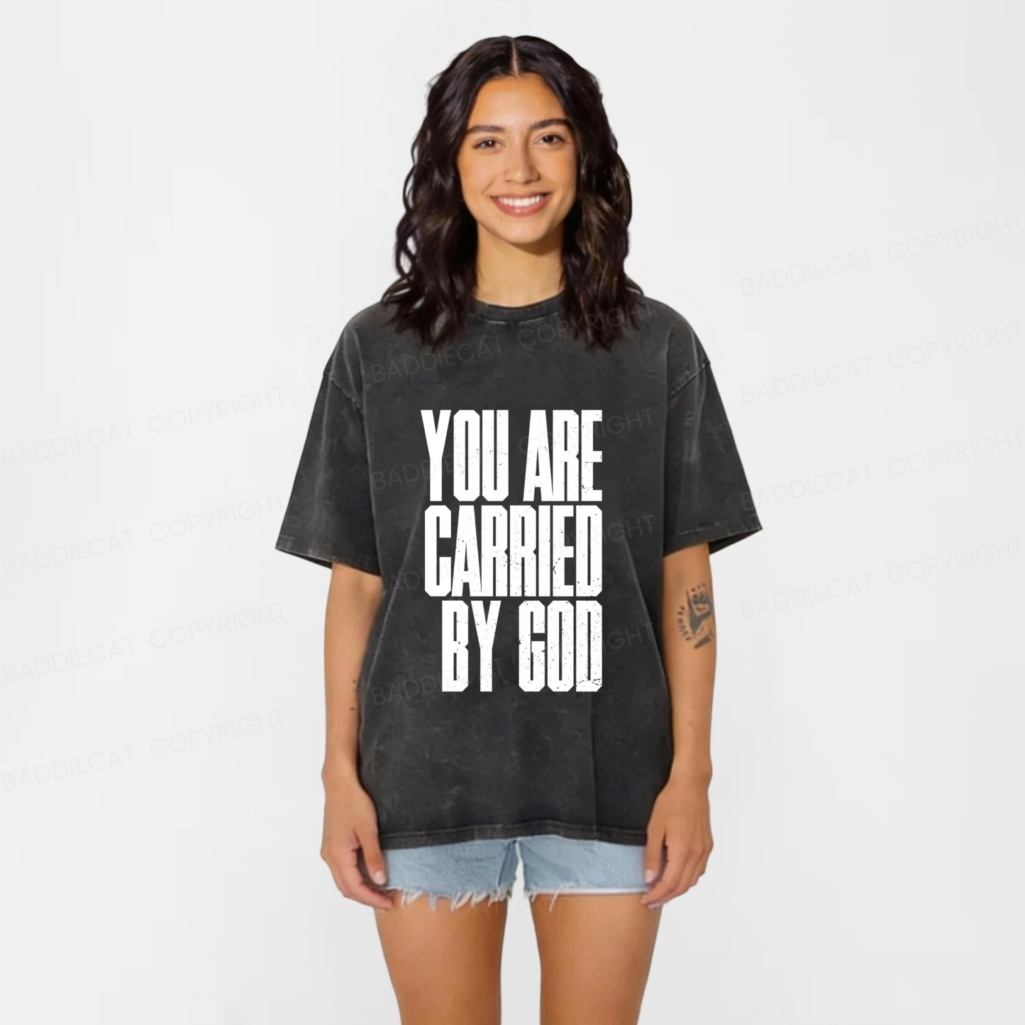 Baddiecat YOU ARE CARRIED BY GOD Washed T-shirt