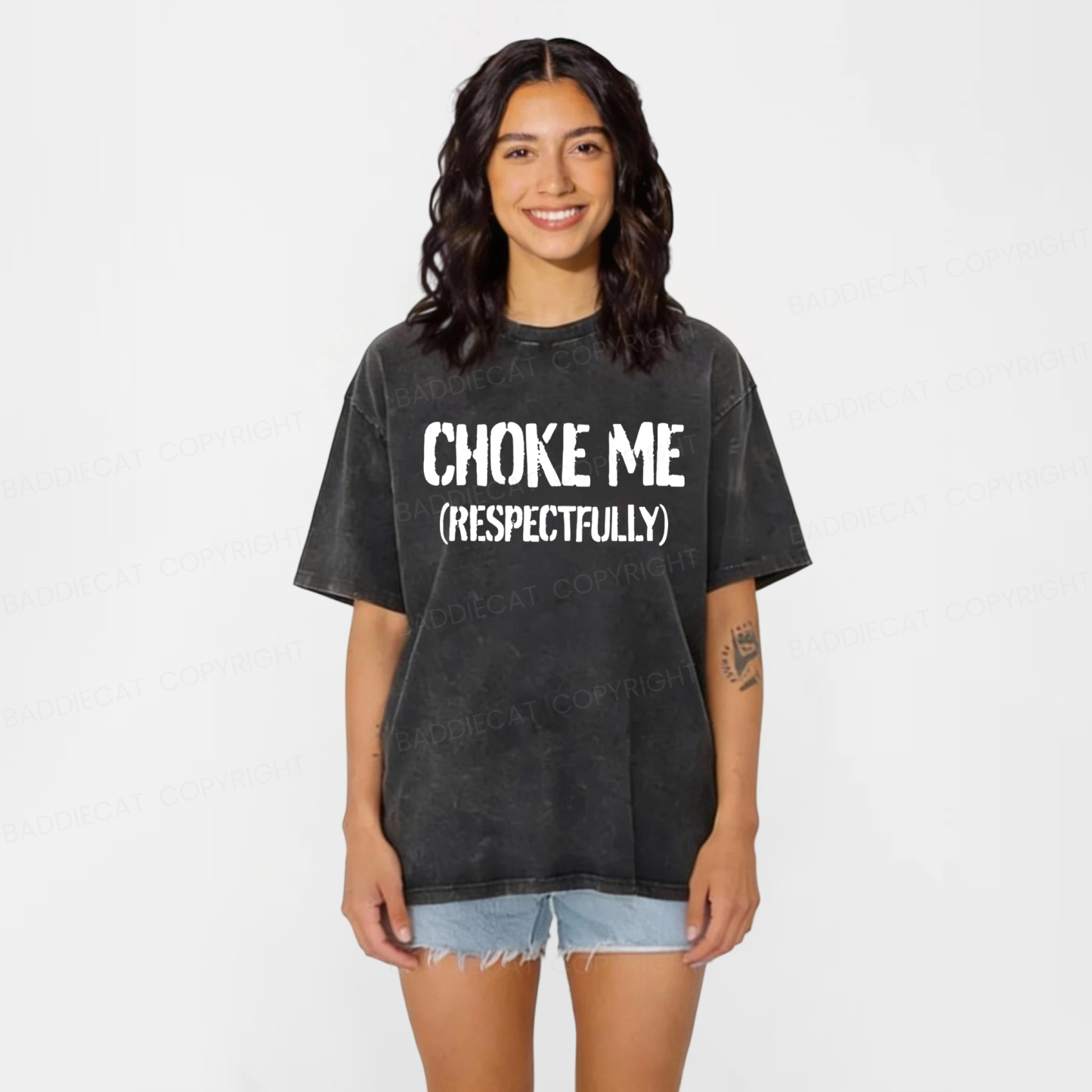 Baddiecat Choke Me Respectfully Washed T-shirt