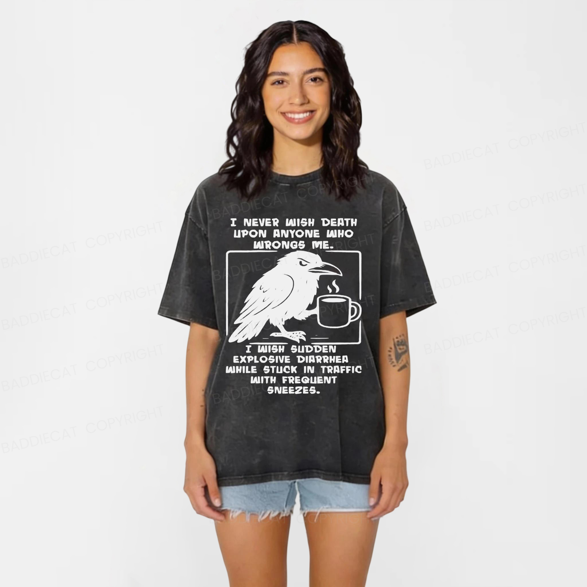 Baddiecat Crow Wish Washed T-shirt