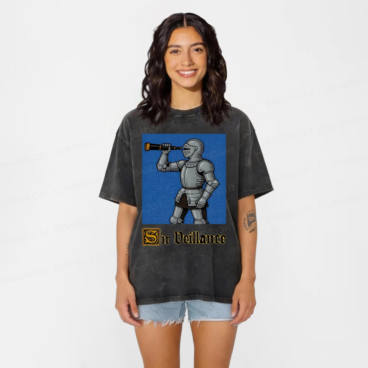 Baddiecat Sir Veillance Hand Drawn Washed T-shirt