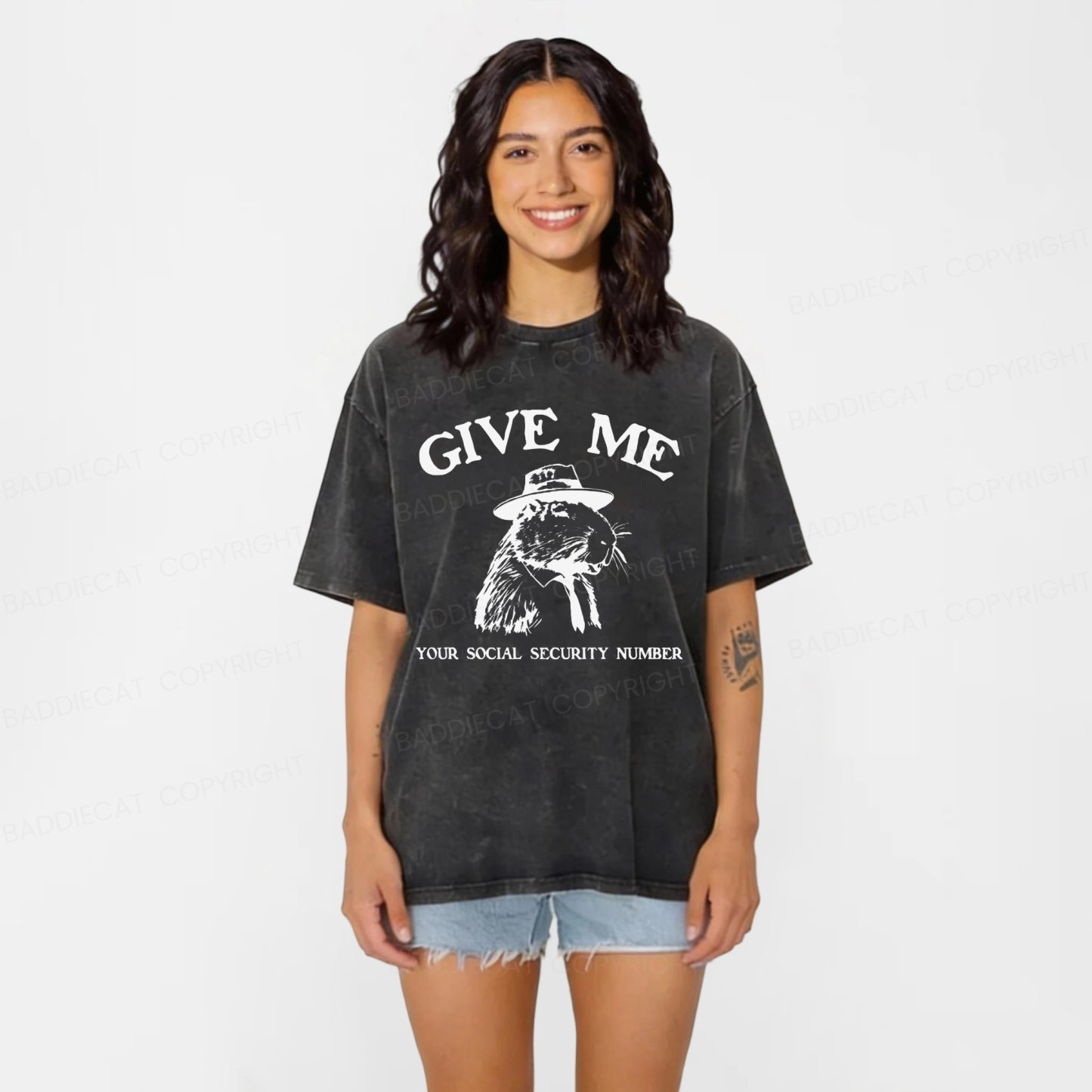 Baddiecat Give Me Capybara Washed T-shirt