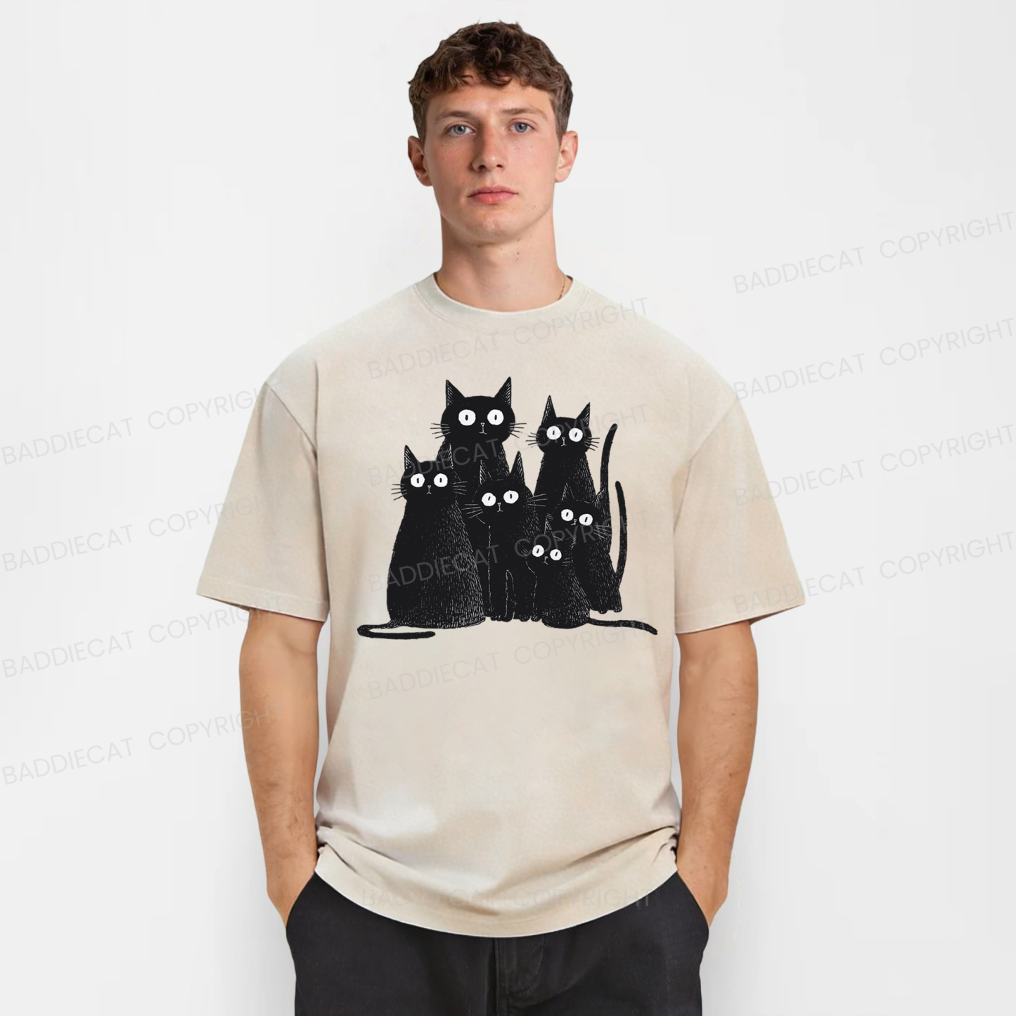 Baddiecat Witchy Black Cat Washed T-shirt