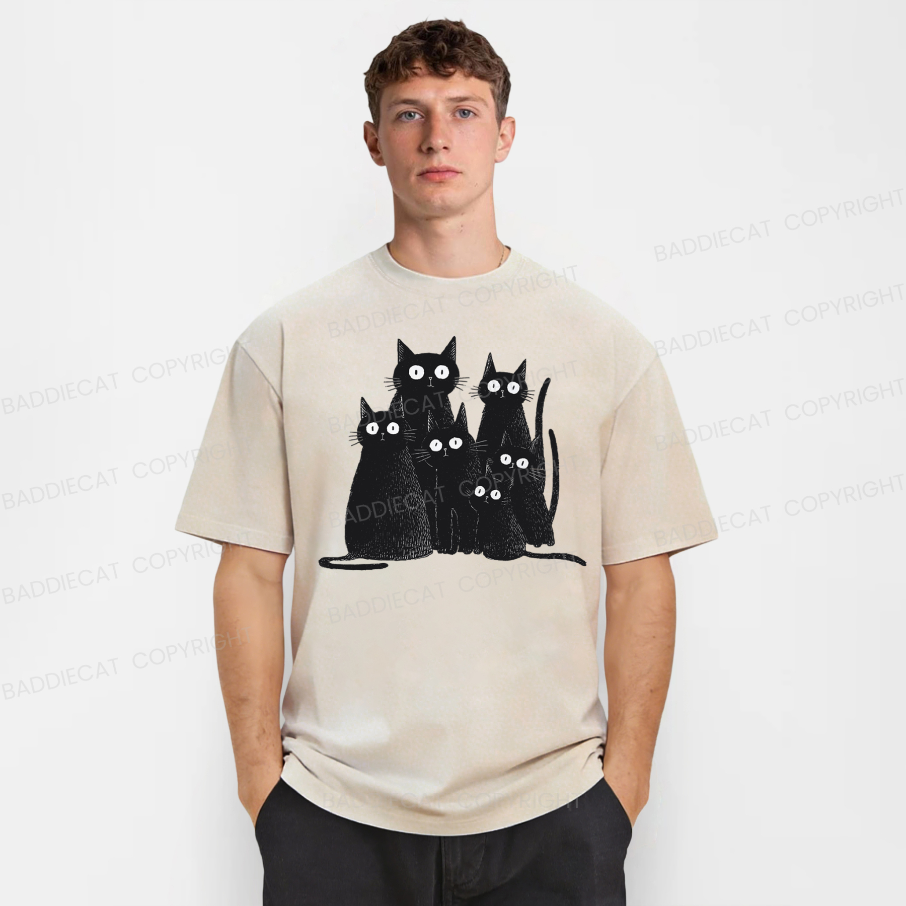 Baddiecat Witchy Black Cat Washed T-shirt
