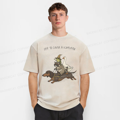 Baddiecat Funny Dachshund-Frog Off To Cause A Kerfuffle Washed T-shirt